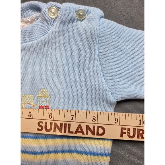 Vtg Cradleknit Boys Newborn- 3 Month Knit Sweater Baby Blue Train - Picture 5 of 6